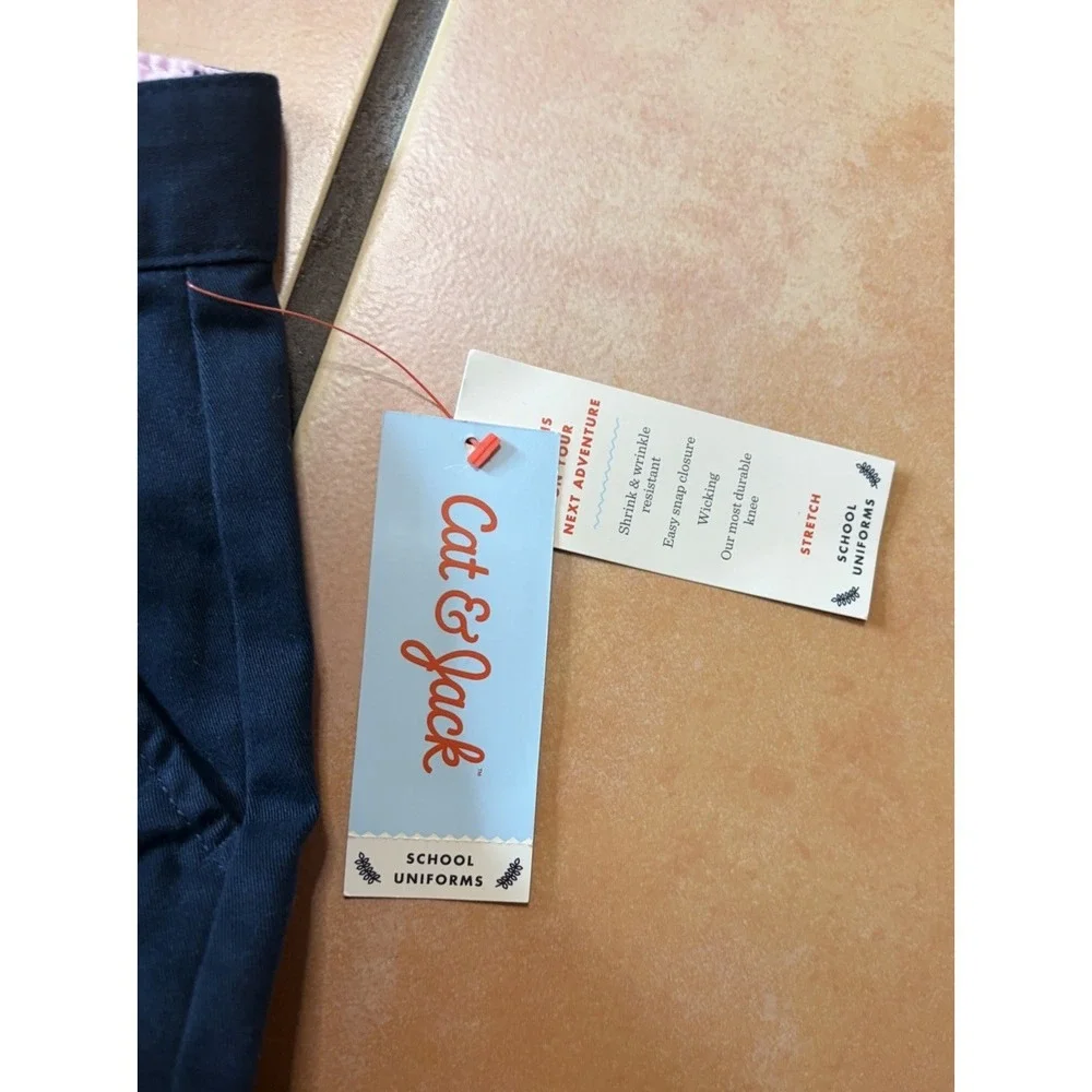 2 NWT Cat & Jack Girls Straight School Uniform Pants Navy Blue Size 12